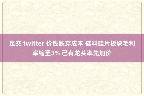 足交 twitter 价钱跌穿成本 硅料硅片板块毛利率缩至3% 已有龙头率先加价