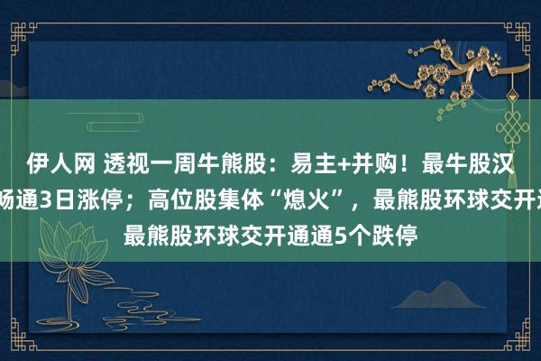 伊人网 透视一周牛熊股：易主+并购！最牛股汉嘉缱绻股价畅通3日涨停；高位股集体“熄火”，最熊股环球交开通通5个跌停