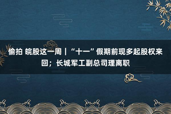 偷拍 皖股这一周｜“十一”假期前现多起股权来回；长城军工副总司理离职