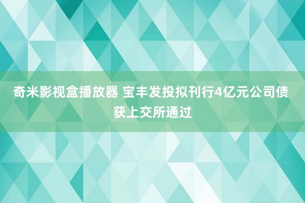 奇米影视盒播放器 宝丰发投拟刊行4亿元公司债 获上交所通过