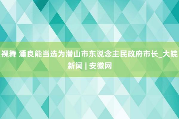 裸舞 潘良能当选为潜山市东说念主民政府市长_大皖新闻 | 安徽网