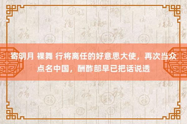 寄明月 裸舞 行将离任的好意思大使，再次当众点名中国，酬酢部早已把话说透